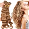 # 27 Miele Biondo Brasiliano Allentato Onda Profonda Estensioni Dei Capelli Vergini 3 Pz lotto Strawberry Blonde Remy Tessuto Dei Capelli Umani Trama 3 Offerte Bundle