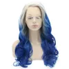Długi Falisty Szary Blue Ombre Lace Front Cosplay Party Peruka