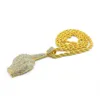 Iced Out Oro Argento Hip Hop Bling Eretto Dito Medio Ciondolo Collana per Uomo Regalo