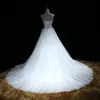 فستان الزفاف الأنيق مع قطار للانفصال overskirt الحبيب أكمام مطرز الرباط يزين بلورات حزام الدانتيل متابعة مشد ثوب الزفاف