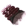 Top Qualité 1B / 99J Vin Rouge Ombre Dentelle Frontale 13x4 Avec Tissages Ondulés Noir et Bourgogne Ombre Péruvienne Vierge Cheveux 3Bundles Avec Frontal