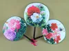 Stor Peony Flower Round Fan Handle Kinesisk Silk Tyg Fan Dance Show Prop Traditionella Hantverk Handhållna Fläktar Bröllop Favoriter 30st / Lot