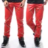 PU vermelho prata rebites de silício calças calças traje preto Ds desempenho moda jazz dançarina desgaste metal magro boate bar cantor