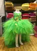 Green High Low Girls Girls Suknie Kolorowe Flora Aplikacje Tulle Balowa Suknia Kwiat Girl Sukienki na ślub Drugnący Dziecko Formalna Dress