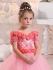 New Style Cute Flower Girls Dresses Off Shoulder Short Sleeves Pageant Dresses With Handmade Flowers Beaded Floor-Length Custom Party Gowns