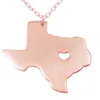 Collana con ciondolo mappa del Texas con cuore d'amore Acciaio inossidabile USA State TX Geografia Mappa Collane Gioielli per donna e uomo