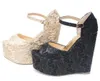 Mode ankelband höga kilar plattform pumpar för kvinnor fisk mun sandaler casual eleganta kilar plattform skor häl höjd 15cm