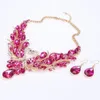 Luxe plaqué or Rose rouge cristal nouveau Collier Femme Double cygne déclaration Collier boucle d'oreille pour les femmes fête de mariage ensembles de bijoux