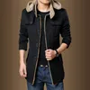 Partihandel-Woqn Trench Coats Män 2016 Vinter Mode Tjock Jackor Fleece Slim Fit Hooded Coat Long Casual Plus Size Men's