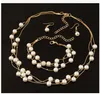 Shining elegant bröllop brud smycken prom ädelsten rhinestone multilayerpearl birdal smycken bling halsband örhängen armband set jul