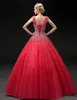Rode hand Beading pailletten Quinceanera -jurken met riemen baljurk Sweet 16 Dress Vestido de festa Laceup Long TuLle formeel prom 6917008