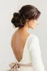 Nya Boho A-linje Mjuk satäng Modestiga bröllopsklänningar med 3/4 ärmar Pärlband Blet Låg rygg Country brudklänningar 2020 Custom Made Couture