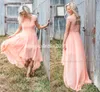 Nieuwe Perzik Kant Bruidsmeisjes Jurken voor Land Bruiloft A-lijn Hoge Hals Hi-Lo Chiffon Bohemian Beach Wedding Party Avondjurken