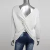 2017 Women Sexy V Neck Twisted Back Jumpers Backless Cross Long Sleeve Knitted Pullovers Sweaters Pull Femme