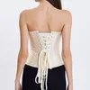 Corsetto da donna vittoriano in raso gotico con scollo a cuore, foglie in broccato, ricamo imbottito, vita sottile, corsetto da ballo burlesco con pannelli sui fianchi