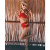 2017 красный с плеча Сексуальная бандо рябить воланом бикини набор из двух частей купальник купальники купальник для женщин купальный костюм