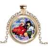 Anime lovers gift Japanese anime Inuyasha and Kagome time clock gemstone pendant necklace handmade glass jewelry3856044