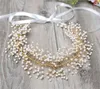 Vintage Wedding Bridal Crystal Rhinestone Headband Ribbon Pearl Headpiece Hair Band Guldtillbehör smycken Crown Tiara Princess 255R