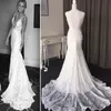 Sexy Głębokie Dekolt Suknie Ślubne 2017 New Arrival Boho Lace Sweep Pociąg Plaża Ślubna Suknia Elegancka Otwarta Backless Mermaid Długa Suknia Ślubna