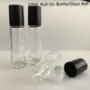 Bouteilles à rouleaux en verre transparent de 1/3 oz Bouteilles à rouleaux d'huile essentielle de parfum de parfum en verre vides de 10 ml avec boules à rouleaux en verre Bouchon à vis noir