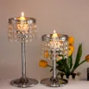 Crystal Chain Candle Holder Metal Candelabra Bröllop Centerpiece Dekorativ Marockansk Lanterns Candlestick VoTice Candle Stand