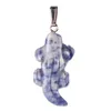 New Design Carving Random Natural Stone Agate Malachite Blue Aventurine Pendulum Swamp Beast Lizard Crocodile Shape Pendants Charms Jewelry