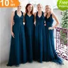 2017 halter simple navy blå brudtärna klänningar för bröllop a line backless billiga bröllop gästfest klänningar plus storlek
