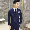 Whole Envmenst Brand High Quality Men's Plaid Suit Set Blazer Vest Pants Groom Double breasted Man Wedding279d