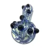 Stylish Fumed Inside-Out Spoon Pipe with Double Blue Stripe Frit and Black Marbles - Glass Smoking Pipes