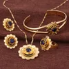 NEW Ethiopian Gold FlowerS et Bijoux Pendentif Collier Bracelet Boucles D'oreilles Anneau 24k Or CZ Habesha Mariage Africain Mariée Érythrée