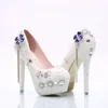 Brud bröllopsfest skor vit pärla kvinnor klänning skor tjej vuxen ceremoni skor hög häl födelsedag prom pumpar plus storlek 45231n