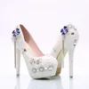 Buty weselne Bridal Wedding White Pearl Kobiety Sukienka Buty Dziewczyna Ceremonia Dorosłych Obuwie Wysokie Obcasy Prom Pompy Plus Rozmiar 45