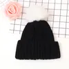 Winter Children Faux Fur Pom Pom Knitted Hats Kids Boys Girls Solid Wool Beanies Skullies Cap