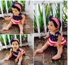 Mädchen Strampler Kinder INS Flagge Vereinigte Staaten Onesies Große Bögen Stirnband Anzüge Kleinkinder Drucken Sommer Overalls Baby Sommer Mode J450