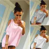 Wholesale- Summer Women T-Shirt O-Neck Solid Color Off Shoulder Sexy Long T shirt Womens Top Tees Loose Casual T-shirt Plus Size KH934998