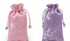 Jade-Kirschblüten-Patchwork-Seiden-Satin-Beutel mit Kordelzug, Schmuck-Aufbewahrungstasche, Handy-Schutzhüllen, Münzfach, 9 x 15 cm