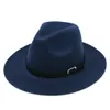 Fashion Unisex Men Women Wool Blend Panama Hats Wide Brim Fedora Trilby Caps Belt Buckle Band