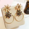 idealway DIY Korea Gold Plated Crystal Flower Shape Dangle Earrings Women Jewelry