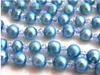 3strands 18 '' 9mm Blue Round Freshwater Pearl Faceted Crystal Necklace