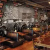 Atacado- Free Internet Cafés 3D Vintage Motorcycle Car Wood Wall Tijolo Parede Europeia Retro Café Quarto Sala de estar Mural Papel de Parede