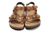 Beroemde merk platte sandalen mannen vrouwen schoenen vrouwelijke dubbele gesp classics gladiator slipper lederen slippers met orignal doos