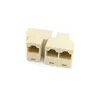 Beige RJ45 8P8C Network Cable Splitter 1 Kvinna till 2 Kvinnliga F/F Ethernet -anslutare Cat5 Wire Modular Jack Socket Adapter