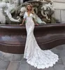 Nova moda sereia vestidos de casamento feito sob encomenda feitos com Cape V Pescoço Lace Applique vestidos de noiva varrer vestido de noiva vestidos de novia