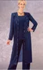 أنيقة مطرز كم طويل أم العروس السراويل الدعاوى 2017 الأزرق الملكي الشيفون زائد حجم فساتين السهرة الرسمية مخصص