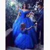 Cinderella Cute Royal Blue Ball Gown Girls Pageant Dresses Off Shoulder Tulle Floor Length Toddler Birthday Dresses Party Dresses 213S