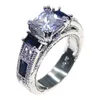 Bijoux de mode Bleu et blanc zircon Bleu et blanc bague de mariage en pierre zircon Cuivre plaqué de rhodium ENSEMBLE DR1412003R Livraison gratuite