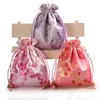 Cherry blossoms Small Silk Satin Bags Drawstring Jewelry Gift Packaging Pouch Candy Tea Makeup Tools Coin Storage Pocket with Lined