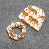 20 Styles INS Baby Printing hat+O Ring Neckerchief 2pcs Set Fashion Baby Cotton Fox Crocodile Bear Tiger Printing Cap and Scarf A01