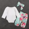 3pcs Set Bebek Giyim Romper Romper Bahar Sonbahar Çocuk Kalp Nakış Üstleri+ Çiçek Pantolon Kıyafetleri Çocuk Kız Giyim Seti Perakende