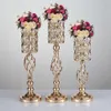 Metall gyllene ljushållare ihåliga bröllopsbordet Candelabra centrumpiece blomma rack väg ledning heminredning 10 st / parti